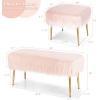 CHARMAID Vanity Stool for Makeup Room, Faux Fur Ottoman with Golden Metal Legs, Upholstered Entryway Shoe Bench End of Bed, Plush Fluffy Foot Rest Bedroom Living Room (Pink, 20” x 16” x 18”)