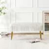 CHARMAID Vanity Stool for Makeup Room, Faux Fur Ottoman with Golden Metal Legs, Upholstered Entryway Shoe Bench End of Bed, Plush Fluffy Foot Rest Bedroom Living Room (White, 36” x 14” x 18”)