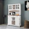 Giantex Buffet Hutch Cabinet, Kitchen Hutch Sideboard, Buffet Cabinet on Storage Island, Wood Kitchenware Server with 3 Large Drawers and 9 Wine Bottle Modules (White)(White)