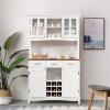 Giantex Buffet Hutch Cabinet, Kitchen Hutch Sideboard, Buffet Cabinet on Storage Island, Wood Kitchenware Server with 3 Large Drawers and 9 Wine Bottle Modules (White)(White)