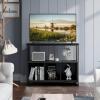 Giantex Buffet Sideboard, Wooden Cupboard, Kitchen Pantry w/Spacious Countertop, Large Open Shelf, 3 Cube Storage Cabinet, Sturdy Rustproof Steel Frame, Modern Stationary Island, Brown & Black(Black)