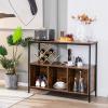 Giantex Buffet Sideboard, Wooden Cupboard, Kitchen Pantry w/Spacious Countertop, Large Open Shelf, 3 Cube Storage Cabinet, Sturdy Rustproof Steel Frame, Modern Stationary Island, Brown & Black(Brown&black)