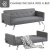 Giantex Convertible Futon Sofa, Modern 3 Seat Sofa Bed with USB and Power Strip, Folding Loveseat, Linen Fabric Lounge Couch for Apartment Dorm, Easy Assembly (Grey)(Grey)