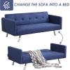 Giantex Convertible Futon Sofa, Modern 3 Seat Sofa Bed with USB and Power Strip, Folding Loveseat, Linen Fabric Lounge Couch for Apartment Dorm, Easy Assembly (Grey)(Blue)