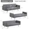 Giantex Convertible Futon Sofa, Modern 3 Seat Sofa Bed with USB and Power Strip, Folding Loveseat, Linen Fabric Lounge Couch for Apartment Dorm, Easy Assembly (Grey)(Grey)