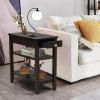 Giantex End Table with Drawer, Narrow Side Table with 2-Tier Open Storage Shelves, Slim Side End Table Compact Nightstand Bedside Table for Living Room Bedroom Small Space, Black(Espresso)