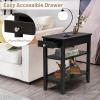 Giantex End Table with Drawer, Narrow Side Table with 2-Tier Open Storage Shelves, Slim Side End Table Compact Nightstand Bedside Table for Living Room Bedroom Small Space, Black(Black)