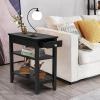 Giantex End Table with Drawer, Narrow Side Table with 2-Tier Open Storage Shelves, Slim Side End Table Compact Nightstand Bedside Table for Living Room Bedroom Small Space, Black(Black)