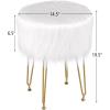 Giantex Faux Fur Vanity Stool Chair, Pink Round Furry Makeup Stool with Adjustable Footings, Fluffy Padded Seat, 4 Metal Legs, Small Ottoman Foot Rest for Living Room, Bedroom, Makeup Room, Entryway(White)
