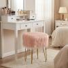 Giantex Faux Fur Vanity Stool Chair, Pink Round Furry Makeup Stool with Adjustable Footings, Fluffy Padded Seat, 4 Metal Legs, Small Ottoman Foot Rest for Living Room, Bedroom, Makeup Room, Entryway(Pink)