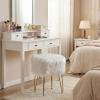 Giantex Faux Fur Vanity Stool Chair, Pink Round Furry Makeup Stool with Adjustable Footings, Fluffy Padded Seat, 4 Metal Legs, Small Ottoman Foot Rest for Living Room, Bedroom, Makeup Room, Entryway(White)
