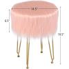 Giantex Faux Fur Vanity Stool Chair, Pink Round Furry Makeup Stool with Adjustable Footings, Fluffy Padded Seat, 4 Metal Legs, Small Ottoman Foot Rest for Living Room, Bedroom, Makeup Room, Entryway(Pink)