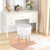 Giantex Faux Fur Vanity Stool Chair, Pink Round Furry Makeup Stool with Adjustable Footings, Fluffy Padded Seat, 4 Metal Legs, Small Ottoman Foot Rest for Living Room, Bedroom, Makeup Room, Entryway(White)