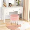 Giantex Faux Fur Vanity Stool Chair, Pink Round Furry Makeup Stool with Adjustable Footings, Fluffy Padded Seat, 4 Metal Legs, Small Ottoman Foot Rest for Living Room, Bedroom, Makeup Room, Entryway(Pink)