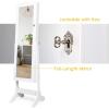 Giantex Jewelry Armoire with Full Length Mirror, Lockable Standing Jewelry Cabinet, Mirror with Jewelry Storage, Ring Earring Necklace Makeup Display, Jewelry Organizer Box for Women Girls (White)(White)