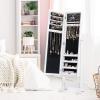 Giantex Jewelry Cabinet with Full-Length Mirror, Standing Jewelry Armoire Organizer with 64 Earring Slots, 72 Ring Slots, 20 Necklace Hooks, 4 Storage Shelves, 3 Angle Adjustable (Black)(White)