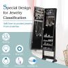 Giantex Jewelry Cabinet with Full-Length Mirror, Standing Jewelry Armoire Organizer with 64 Earring Slots, 72 Ring Slots, 20 Necklace Hooks, 4 Storage Shelves, 3 Angle Adjustable (Black)(Black)