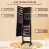 Giantex Jewelry Cabinet with Full-Length Mirror, Standing Jewelry Armoire Organizer with 64 Earring Slots, 72 Ring Slots, 20 Necklace Hooks, 4 Storage Shelves, 3 Angle Adjustable (Black)(Espresso)