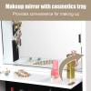 Giantex LED Jewelry Cabinet Wall Mounted Door Hanging, Lockable Jewelry Armoire with 47.2” Full Length Mirror, Foldable Makeup Tray, Lipstick Brush Holders, Jewelry Storage Organizer (White)(White)