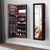 Giantex LED Jewelry Cabinet Wall Mounted Door Hanging, Lockable Jewelry Armoire with 47.2” Full Length Mirror, Foldable Makeup Tray, Lipstick Brush Holders, Jewelry Storage Organizer (White)(Brown)