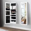 Giantex LED Jewelry Cabinet Wall Mounted Door Hanging, Lockable Jewelry Armoire with 47.2” Full Length Mirror, Foldable Makeup Tray, Lipstick Brush Holders, Jewelry Storage Organizer (White)(White)