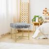 Giantex Ottoman Footrest W/Padded,Luxurious Faux Fur Covered Seat and Gold Metal Base for Living Room, Bedroom Square Ottoman (Gray)