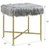 Giantex Ottoman Footrest W/Padded,Luxurious Faux Fur Covered Seat and Gold Metal Base for Living Room, Bedroom Square Ottoman (Gray)