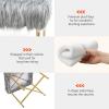 Giantex Ottoman Footrest W/Padded,Luxurious Faux Fur Covered Seat and Gold Metal Base for Living Room, Bedroom Square Ottoman (Gray)
