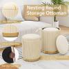 Giantex Ottoman with Storage – Set of 2 Storage Ottomans, 1 Large & 1 Small Nesting Ottoman Side Table, Upholstered Linen Round Foot Rest Vanity Stool for Bedroom Living Room (Gray)(Beige & Golden)