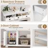Giantex Sideboard Buffet Server Storage Cabinet Console Table Home Kitchen Dining Room Furniture Entryway Cupboard with 2 Cabinets and 3 Drawers Adjustable Shelves, Gray(White)