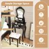 Giantex Small Vanity Desk Set, White Makeup Vanity Table with Mirror, Cushioned Stool, 3 Storage Drawers, 20 inch Girls Dressing Table for Small Space Bedroom(Black)