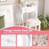 Giantex Small Vanity Desk Set, White Makeup Vanity Table with Mirror, Cushioned Stool, 3 Storage Drawers, 20 inch Girls Dressing Table for Small Space Bedroom(White)