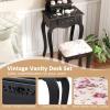 Giantex Small Vanity Desk Set, White Makeup Vanity Table with Mirror, Cushioned Stool, 3 Storage Drawers, 20 inch Girls Dressing Table for Small Space Bedroom(Black)