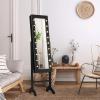 Giantex Standing Jewelry Armoire with 18 LED Lights Around the Door, Large Storage Mirrored Jewelry Cabinet with Full Length Mirror, 16 Lipstick Holders, 1 Inside Makeup Mirror (White)(Black)