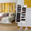 Giantex Standing Jewelry Armoire with 18 LED Lights Around the Door, Large Storage Mirrored Jewelry Cabinet with Full Length Mirror, 16 Lipstick Holders, 1 Inside Makeup Mirror (White)(White)