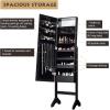 Giantex Standing Jewelry Armoire with 18 LED Lights Around the Door, Large Storage Mirrored Jewelry Cabinet with Full Length Mirror, 16 Lipstick Holders, 1 Inside Makeup Mirror (White)(Black)