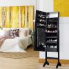 Giantex Standing Jewelry Armoire with 18 LED Lights Around the Door, Large Storage Mirrored Jewelry Cabinet with Full Length Mirror, 16 Lipstick Holders, 1 Inside Makeup Mirror (White)(Black)