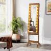 Giantex Standing Jewelry Armoire with 18 LED Lights Around the Door, Large Storage Mirrored Jewelry Cabinet with Full Length Mirror, 16 Lipstick Holders, 1 Inside Makeup Mirror (White)(Rustic Brown)