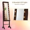 Giantex Standing Jewelry Armoire with 18 LED Lights Around the Door, Large Storage Mirrored Jewelry Cabinet with Full Length Mirror, 16 Lipstick Holders, 1 Inside Makeup Mirror (White)(Brown)