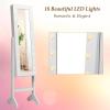 Giantex Standing Jewelry Armoire with 18 LED Lights Around the Door, Large Storage Mirrored Jewelry Cabinet with Full Length Mirror, 16 Lipstick Holders, 1 Inside Makeup Mirror (White)(White)