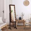 Giantex Standing Jewelry Armoire with 18 LED Lights Around the Door, Large Storage Mirrored Jewelry Cabinet with Full Length Mirror, 16 Lipstick Holders, 1 Inside Makeup Mirror (White)(Brown)