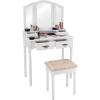 Giantex Vanity Set Makeup Table with Stool, Dressing Tables with 4 Drawers, Tri-Folding Mirror, Large Mirrored Room Vanity Desk for Bedroom Bathroom Padded Seat Chair Vanities, White