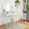 Giantex Vanity Set Makeup Table with Stool, Dressing Tables with 4 Drawers, Tri-Folding Mirror, Large Mirrored Room Vanity Desk for Bedroom Bathroom Padded Seat Chair Vanities, White
