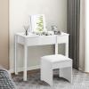 Giantex Vanity Set with Flip Top Mirror and Cushioned Stool, Makeup Dressing Table Writing Desk with 2 Drawers & 3 Removable Organizers, Makeup Table Set Easy Assembly, White(White)