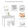 Giantex Vanity Set with Flip Top Mirror and Cushioned Stool, Makeup Dressing Table Writing Desk with 2 Drawers & 3 Removable Organizers, Makeup Table Set Easy Assembly, White(White)