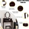 Giantex Vanity Set with Lighted Mirror, Makeup Table with 10 Rose Light, Modern Dressing Desk with Cushioned Stool, 3 Drawers and 360° Rotating Mirror for Bedroom, Vanity Table with Stool (Black)(Espresso)