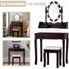 Giantex Vanity Set with Lighted Mirror, Makeup Table with 10 Rose Light, Modern Dressing Desk with Cushioned Stool, 3 Drawers and 360° Rotating Mirror for Bedroom, Vanity Table with Stool (Black)(Espresso)