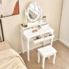Giantex Vanity Set with Lighted Mirror, Makeup Table with 10 Rose Light, Modern Dressing Desk with Cushioned Stool, 3 Drawers and 360° Rotating Mirror for Bedroom, Vanity Table with Stool (Black)(White)
