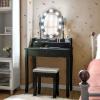 Giantex Vanity Set with Lighted Mirror, Makeup Table with 10 Rose Light, Modern Dressing Desk with Cushioned Stool, 3 Drawers and 360° Rotating Mirror for Bedroom, Vanity Table with Stool (Black)(Black)