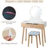 Giantex Vanity Set with Round Lighted Mirror, Makeup Dressing Table with 8 Light Bulbs and Brightness Adjustable, Bedroom Makeup Table with Cushioned Stool and 2 Sliding Drawers (White)(Natural)